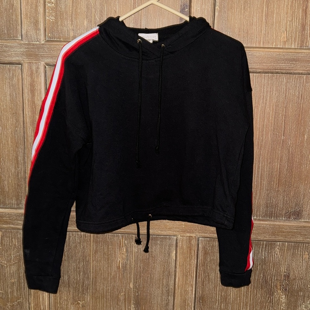 Small Cropped Striped Sleeve Hoodie